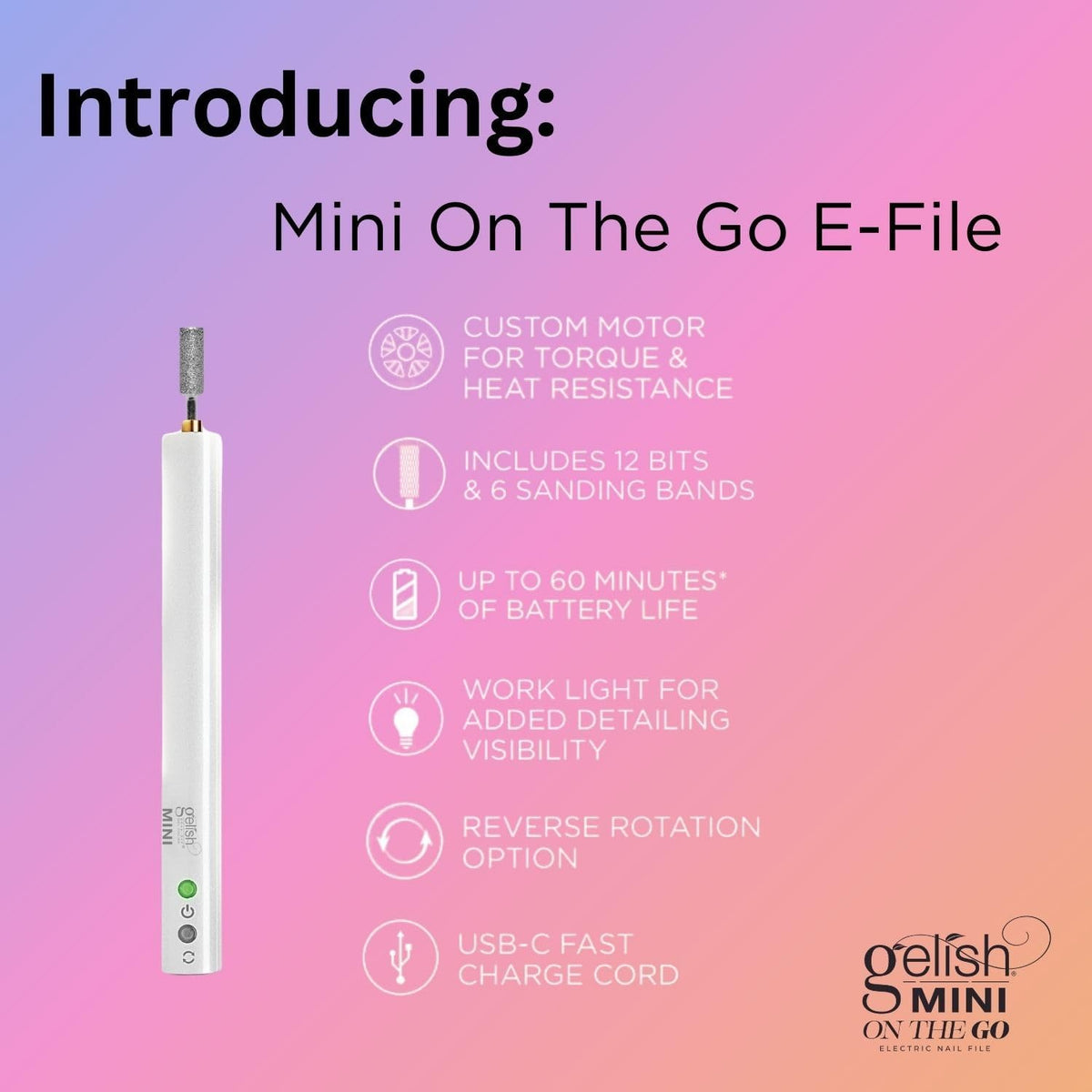 Gelish Mini On The Go Electric Nail File – Portable Rechargeable DIY E-File